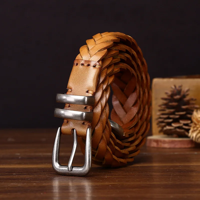 

Women's Fashion Hand-woven Genuine Leather Belt Pure Cowhide Braided Pin Buckle Versatile Belt