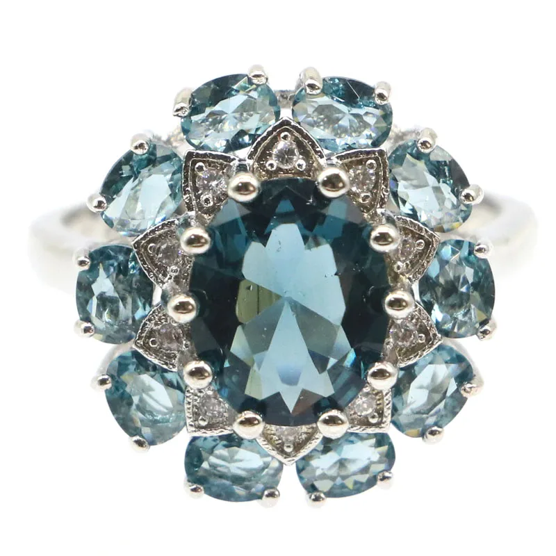 Buy 5 Get 1 Free 18x17mm SheCrown Pink Tourmaline London Blue Topaz Peridot CZ Women Wedding Silver Rings