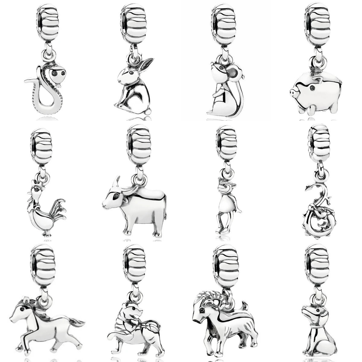 

NEW 925 Sterling Silver Charm Fit Original Bracelet Accessories Women Jewelry Twelve Chinese Zodiac Signs Series Dragon Snake