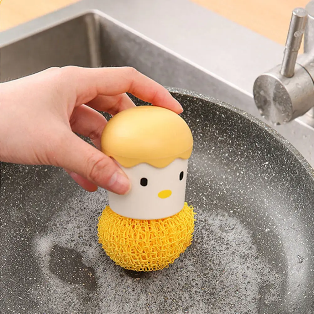 4Pcs Chicken Pot Brush Cartoon Cleaning Scrubber Balls Kitchen Pot Pan Washing Brush Eggshell Storage Base Kitchen Cleaning Tool