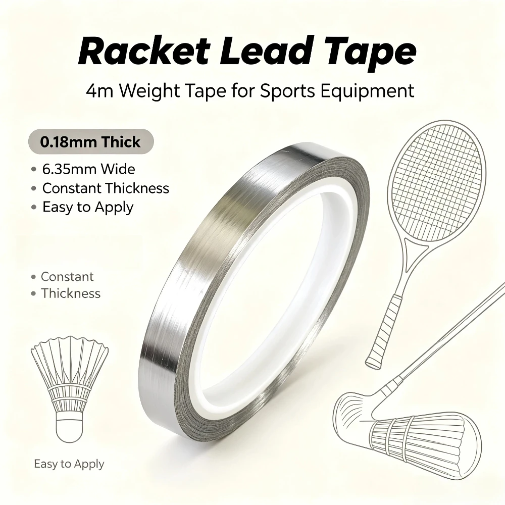 1 Roll of Length 4 Meters Thickness 0.18mm Width 6.35mm Thick Tennis Racket Weighted Lead Tape for Badminton Racket Golf Clubs