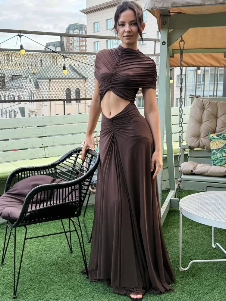 Articat elegante malha retalhos oco para fora vestido feminino sexy dupla camada transparente elástico bodycon festa clube vestido de noite