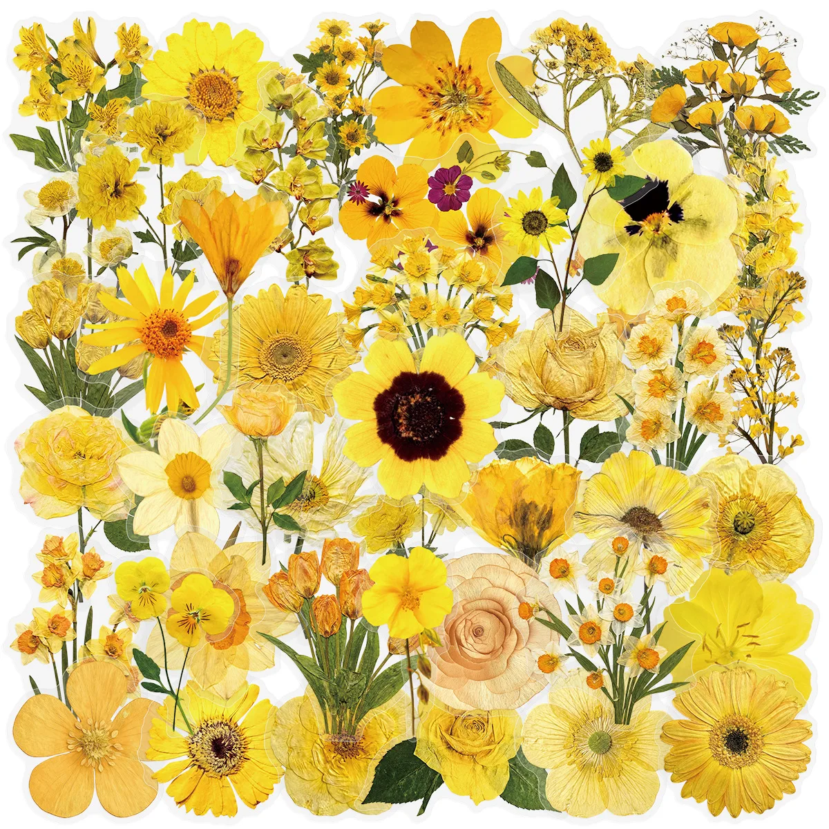 

50Pcs Sunflower Transparent Yellow Stickers for Phone Cases Laptop Suitcases Phone Cases Packaging Waterproof Sticker