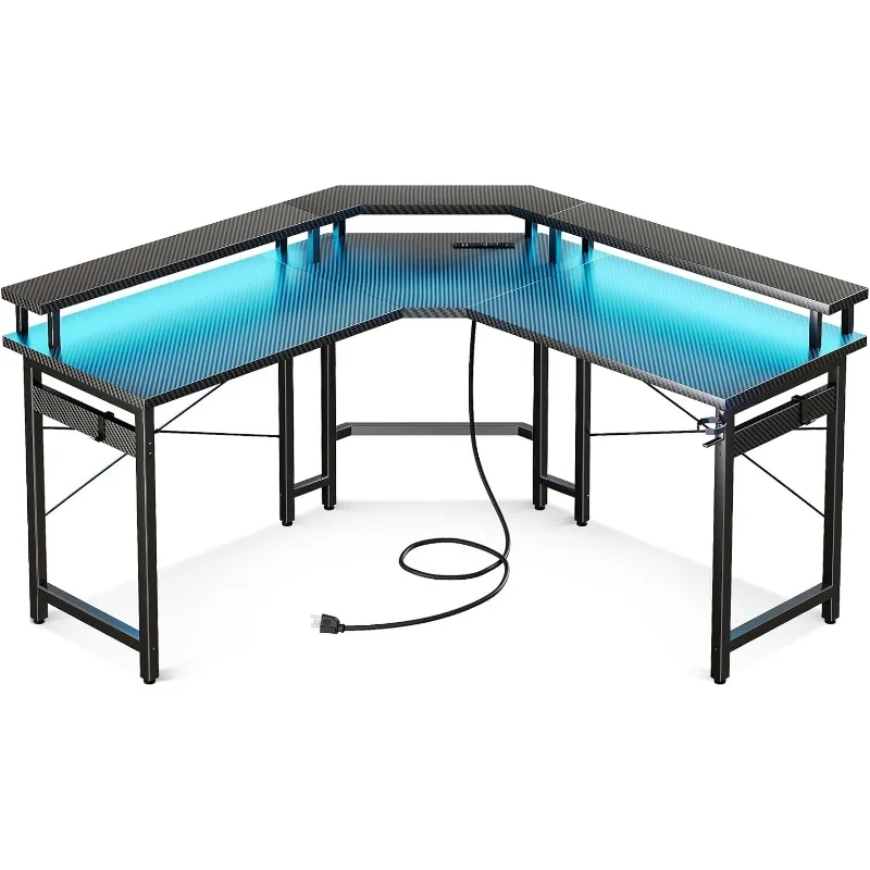 

ODK L Shaped Gaming Desk with LED Lights & Power Outlets, 51" Computer Desk with Full Monitor Stand, Corner Desk with