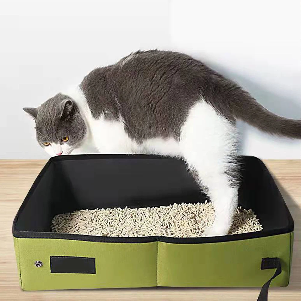 

Foldable Cat Litter Box Large Black Portable Travel Lightweight Oxford Cloth Pet Supply Waterproof Basin Cats Toilet