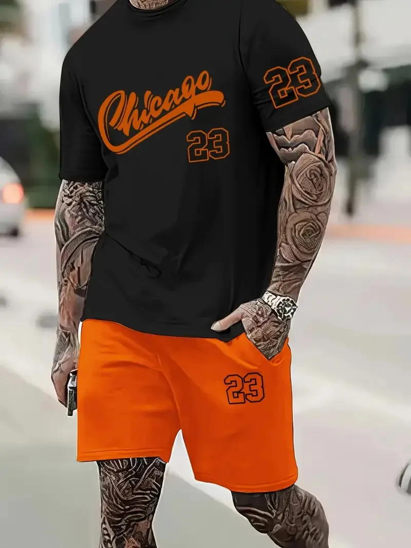 

Fashion Sports Short-sleeved Casual Shorts Two-piece Street Daily Harajuku Men's Suit Summer New Loose Digital Printing Suit