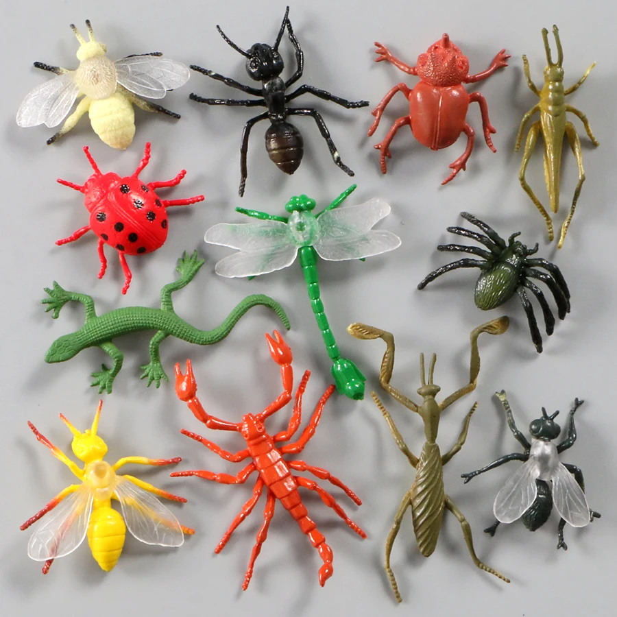 

12PCS/set Insect model Figures plastic Simulation Spider Cockroach Beetle set Figurines toys For kid Educational PVC toys