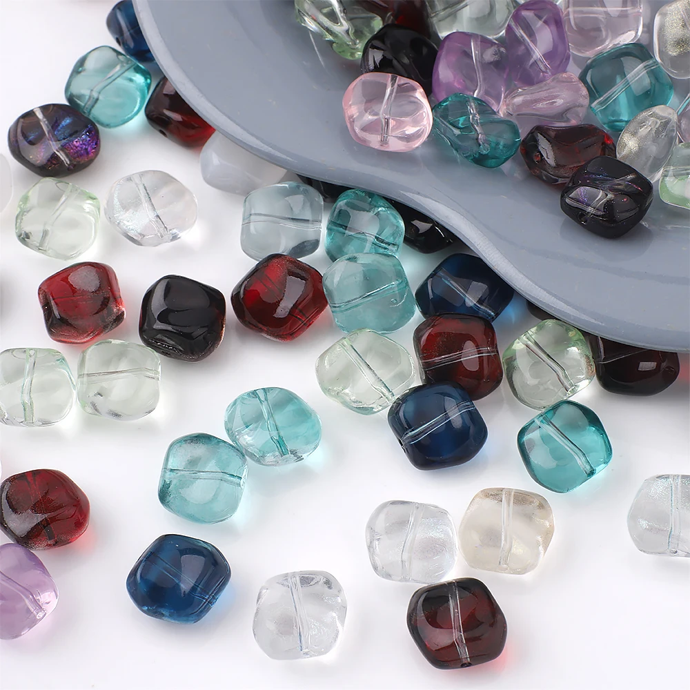 20 Stück 12 mm unregelmäßige quadratische Kristallglasperlen lose Charms für DIY-Schmuckherstellung, Armbänder, Ohrringe, Zubehör