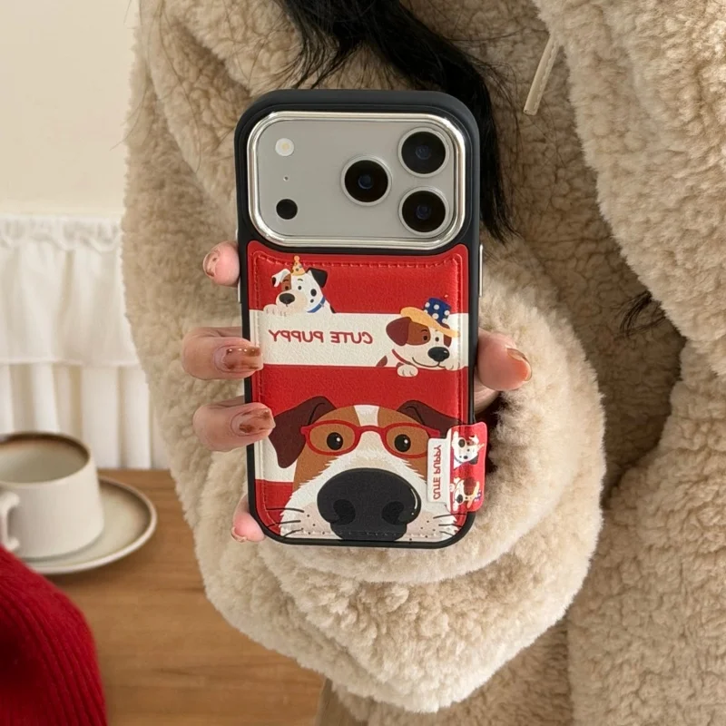 

Funny Cute Glasses Dog Leather Phone Case For iPhone 17 16 Pro Max 14 15 Pro Protective Cover Shockproof Cartoon Protective Case