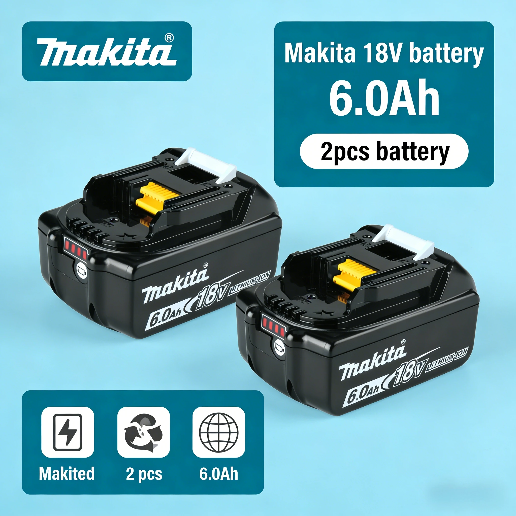 

★100% Original Makita 18V battery, 6.0Ah Rechargeable LED battery for Makita drill DTW700 DDF487 DTD173 DGA404 DJV182Z HR140Z