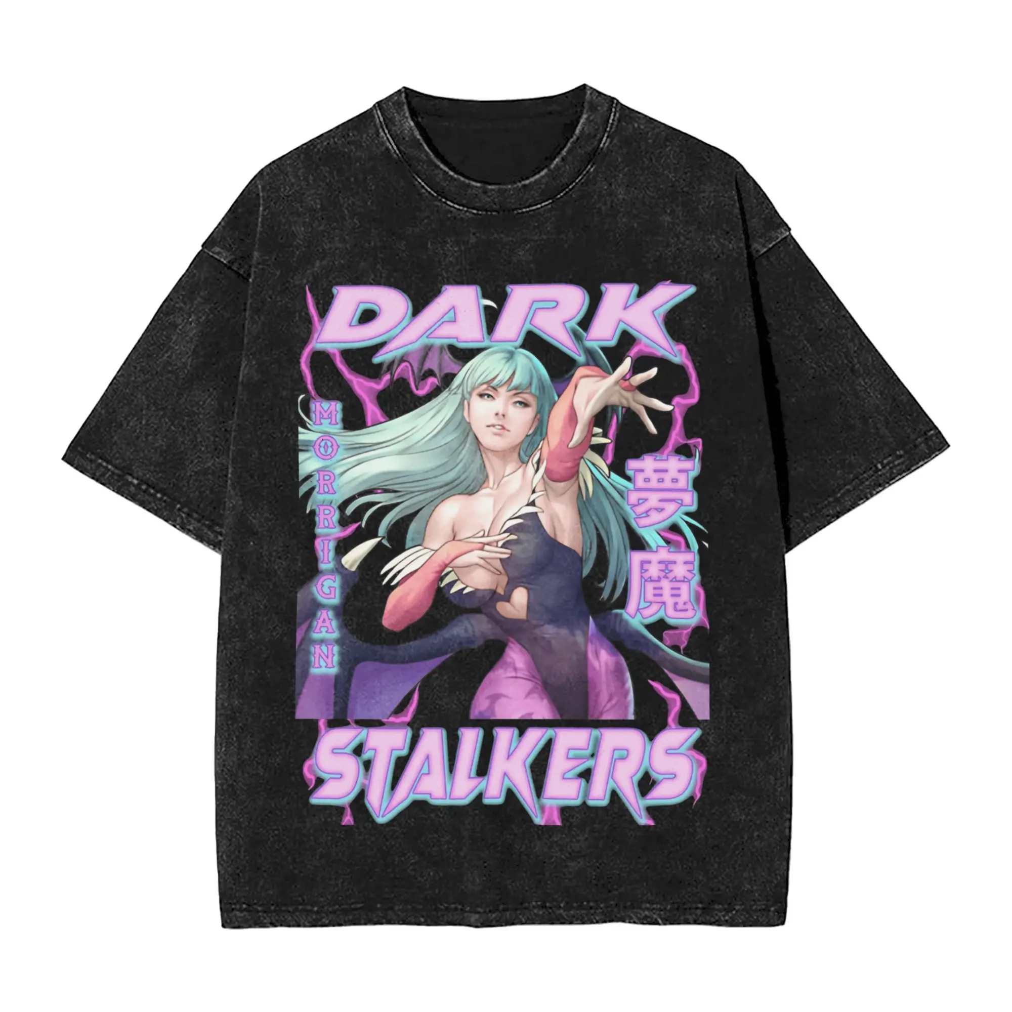 Streetwear Washed T Shirt Darkstalkers Simple T-Shirts Morrigan Aensland Leisure T Shirt for Male Beach Aesthetic Print Clothes