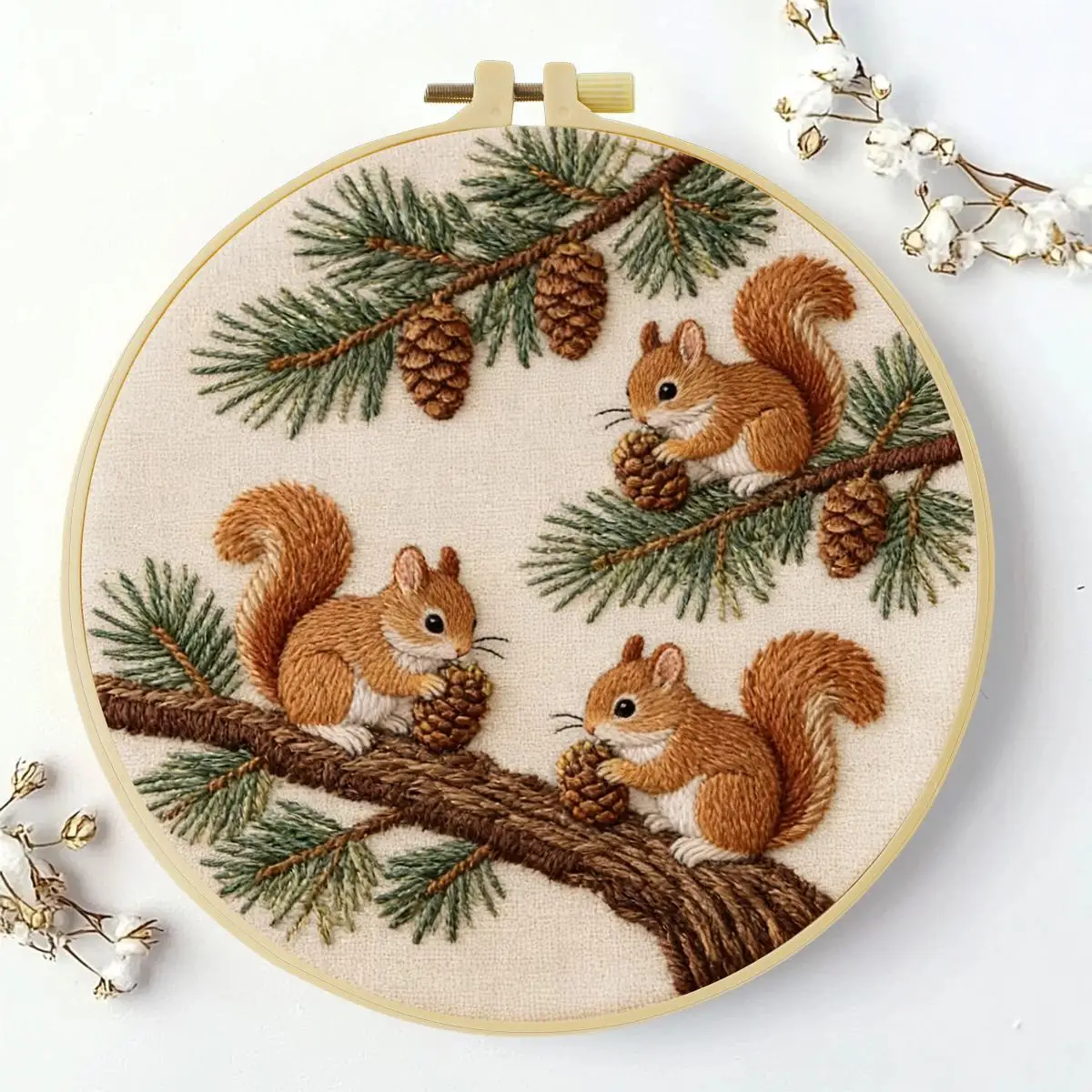 1 Stück 20X20CM/15X15CM 7,87/6,3 Zoll Tier - Eichhörnchen Stickerei Starter-Kit DIY-Kit DIY-Stickerei-Set Handarbeiten Malerei – Detail 3