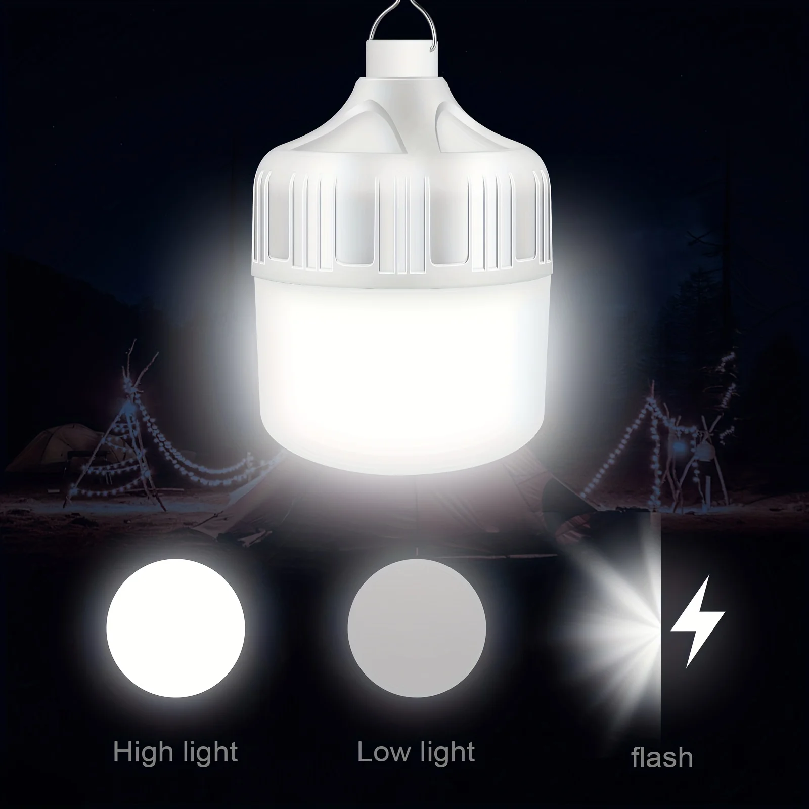 1pc Super Bright USB Rechargeable LED Tent Light 200W 4800Mah 5 modes Outdoor Emergencies LED Bulb For Camping, Hiking,Fishing