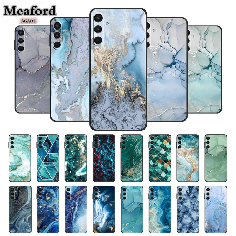 Для Samsung Galaxy A14, A34, A54, Женский чехол для телефона, мраморные Зеленые Синие Чехлы, Мягкая силиконовая задняя крышка из ТПУ, чехол для Samsung A24 5G, чехлы