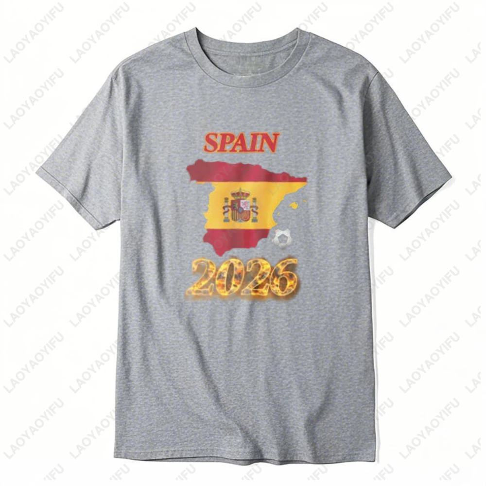 Spanish Soccer 2026 Graphic Tee Vintage Fashion Spain Map Flag Cotton T-Shirt for Men Women Patriotic Football Fan Casual Tops