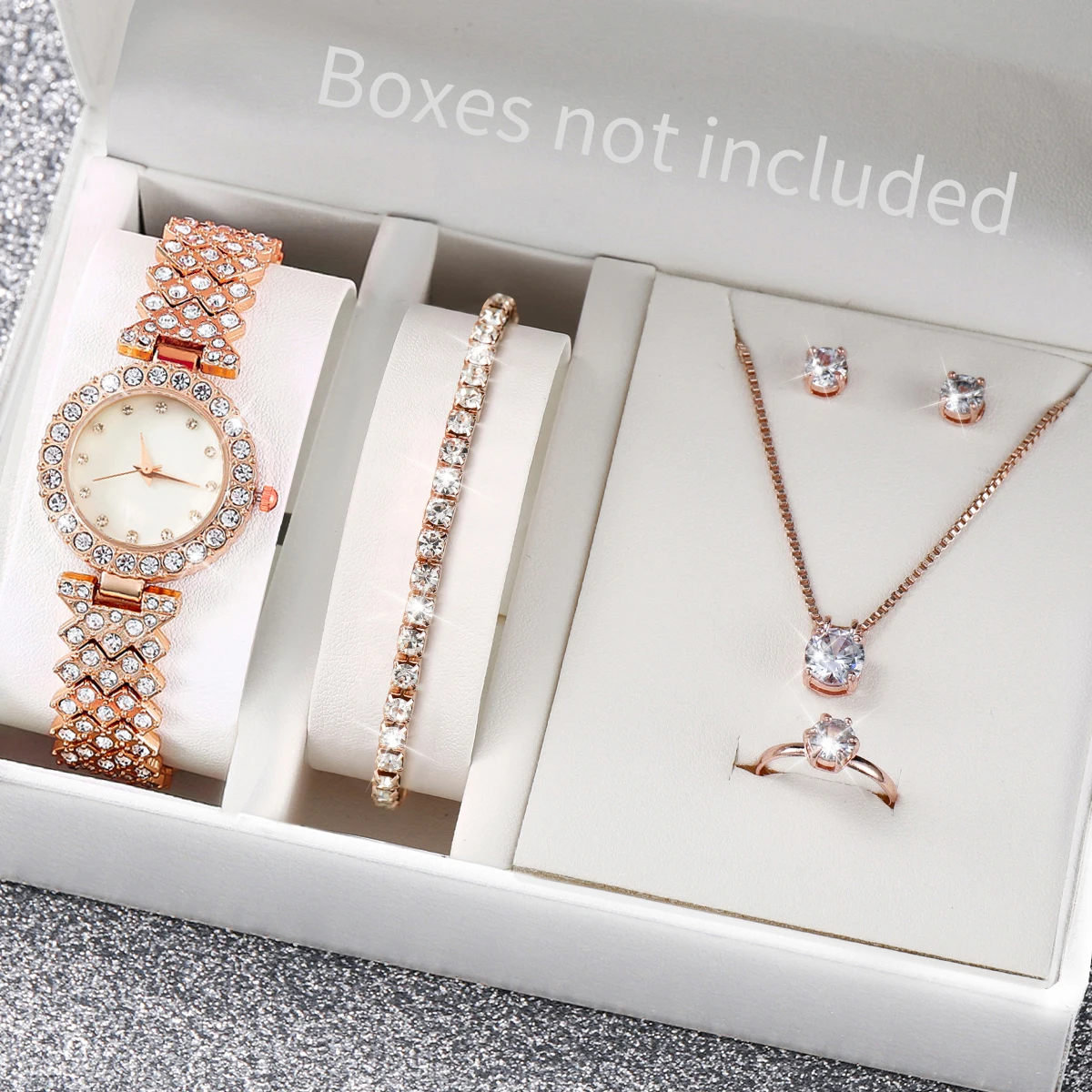 6PCS/Set Fashion Rhinestone Women Watches Female Steel Band Bracelet Quartz Watches Jewelry Set(Without Box)
