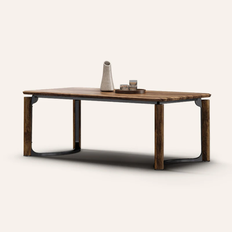 Light luxury dining table, high-end sense villa teak dining table, walnut minimalist solid wood rectangular dining table