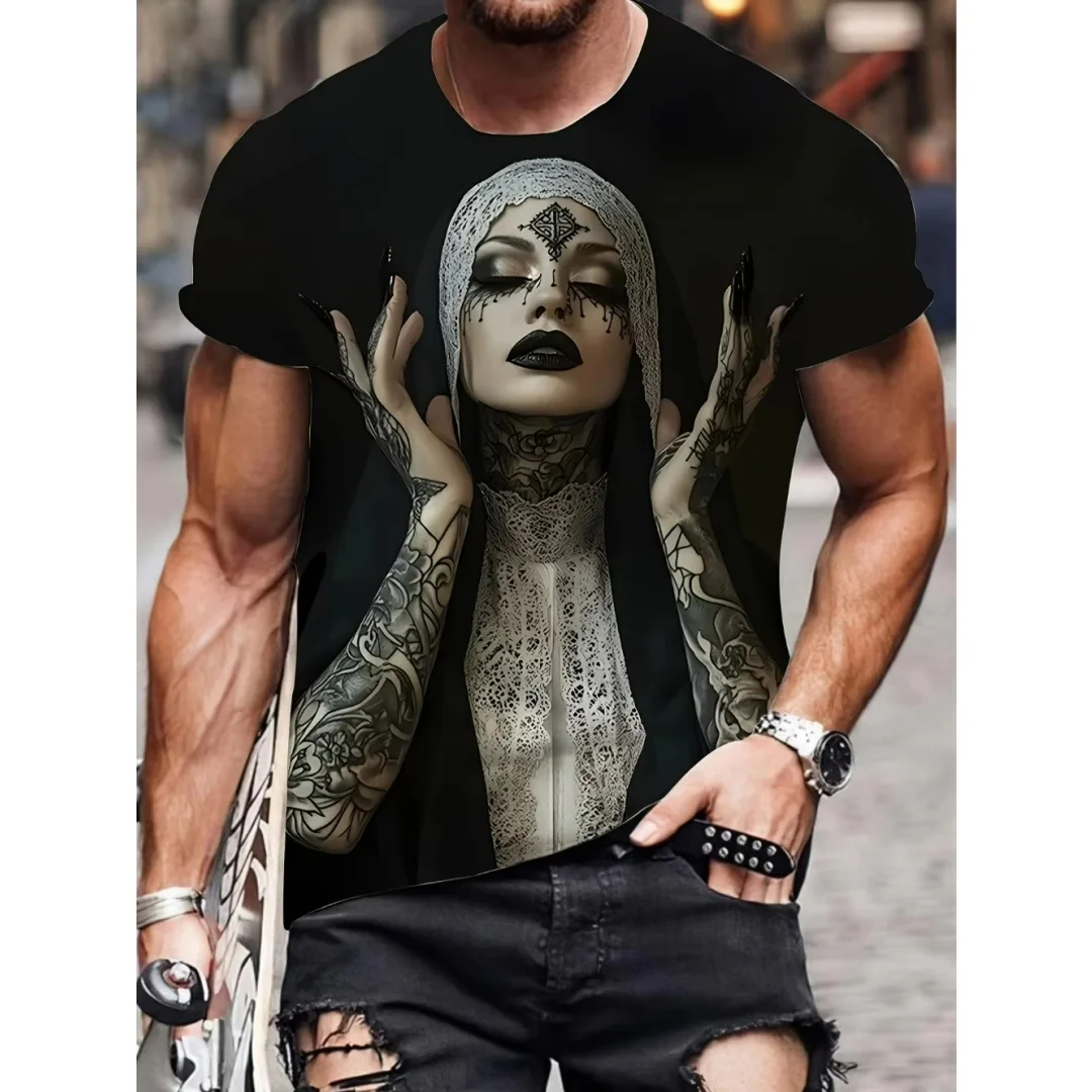 ゴシックタトゥー修道女グラフィックTシャツ3Dプリント夏スポーツレジャー速乾メンズTシャツ子供服ティーシャツY2K女性用