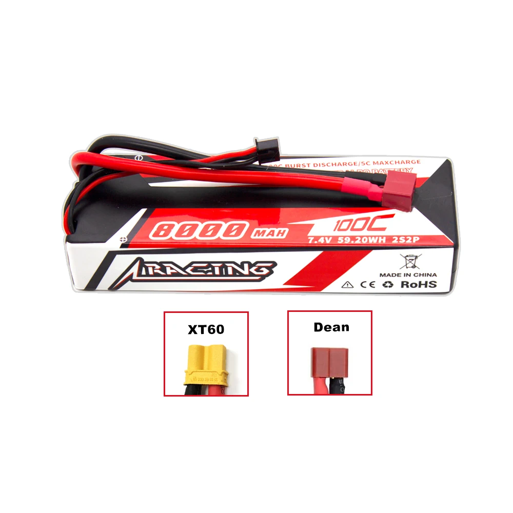 Customize 8000MAH 7.4V 2S 100C  Racing Series Lipo Battery Hard Case with Deans Plug