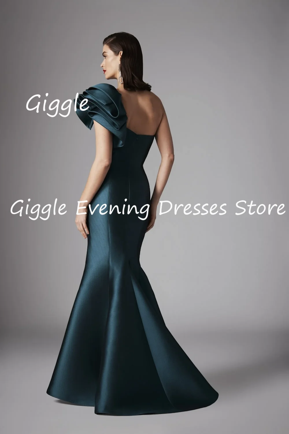 Giggle Satin Women evening dresses luxury Mermaid One-shoulder with Flower, Floor Length , Formal and elegant Party Gowns 2024