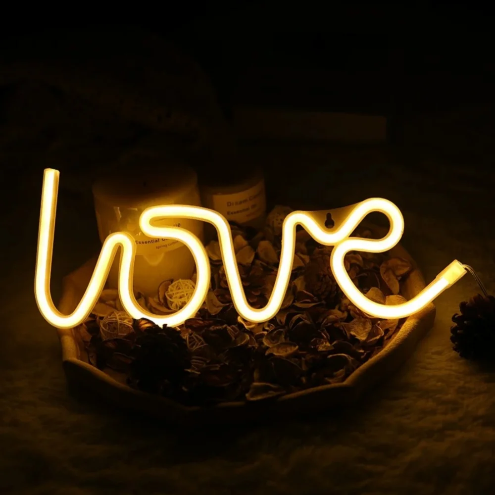 Love Neon Light Valentine's Day Confession Romantic Decoration LED Night Light USB Battery Box Dual purpose, with Hanging Hole
