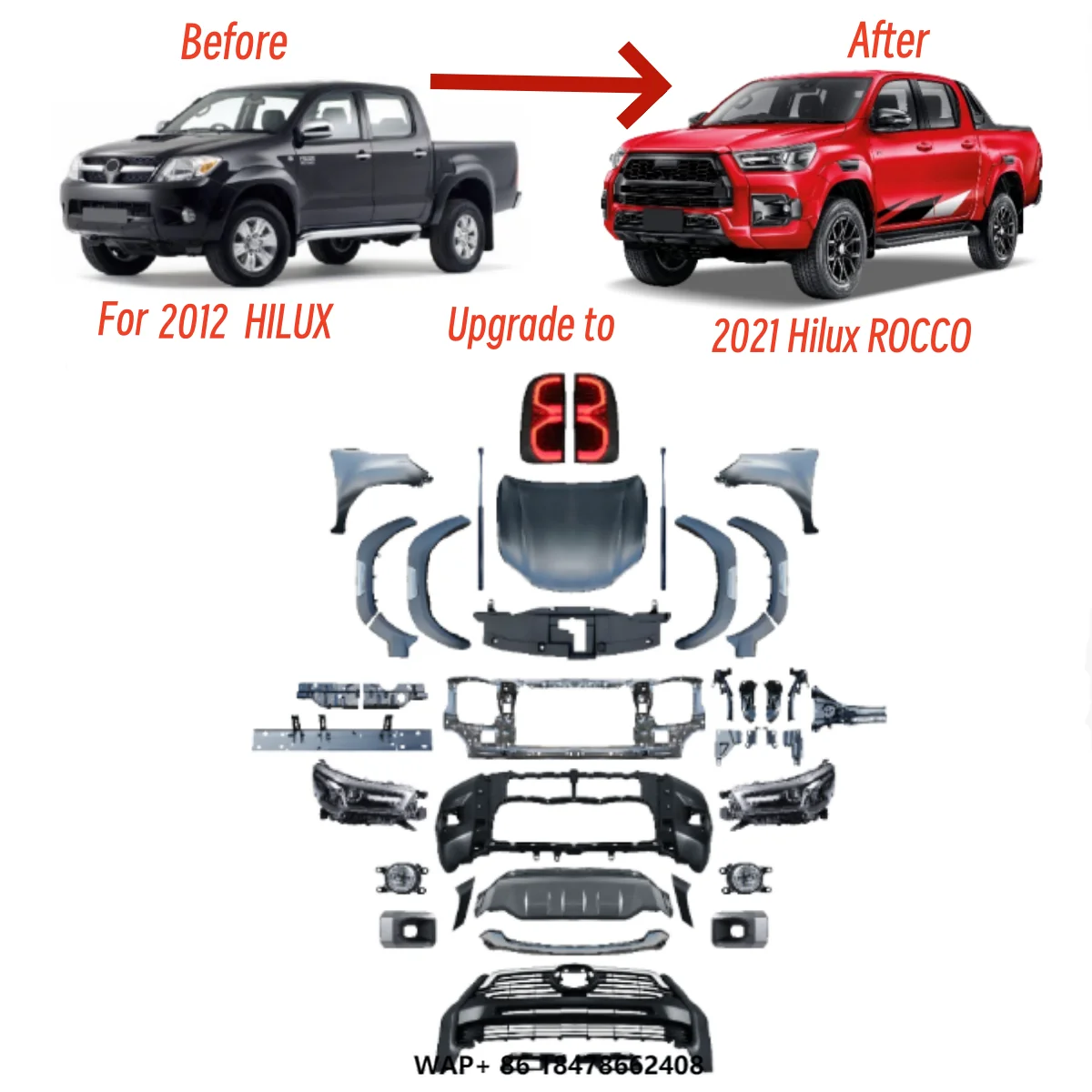 

Hot Sale 1 Set Car Upgrade Facelift Body Kits for 2012 2013 2014 Hilux Conversion to 2021 Hilux ROCCO Type Body Kits Accessories