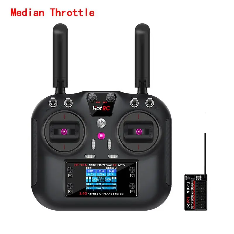 ​HotRC HT10A 2.4Ghz 10CH Remote Controller HT-10A Transmitter with F-10A Receiver for RC Airplane Aircraft Drone RC Model