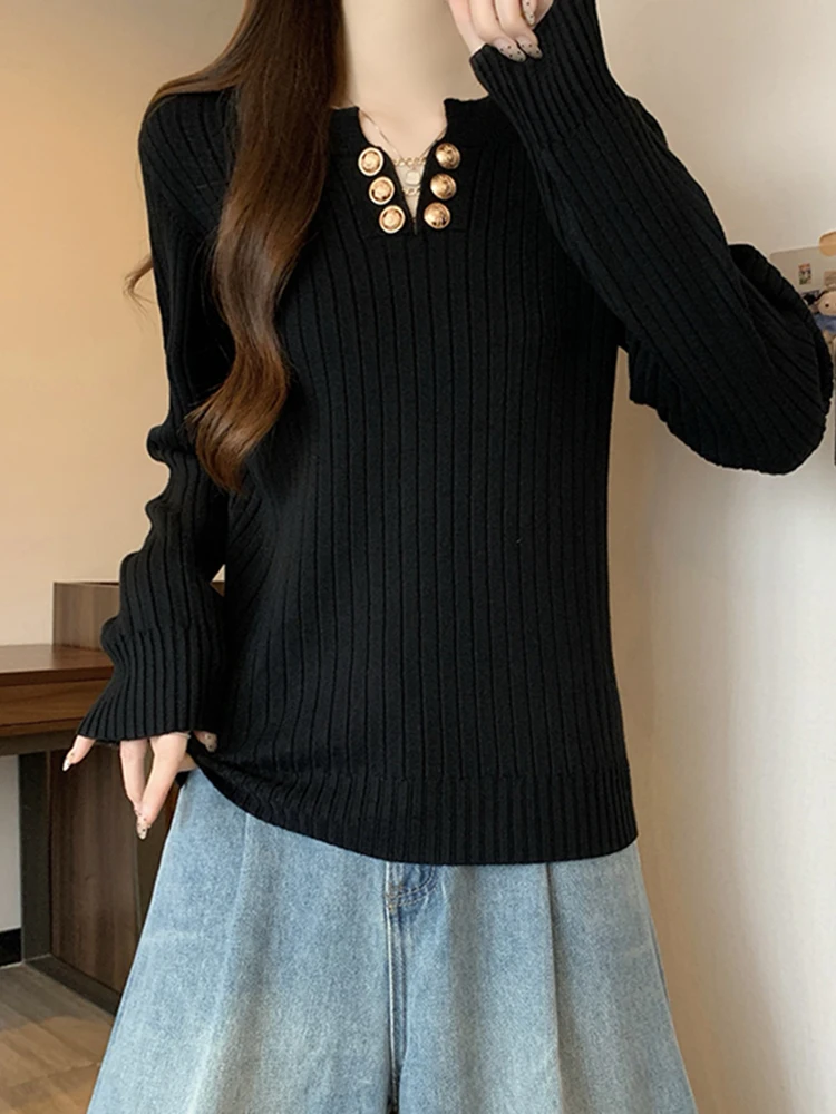 

Slimming Bla Knitted Sweater Long Sve Women's Faionable Design Winter Top Simple Sle plus Size Comfortable Loose Fit