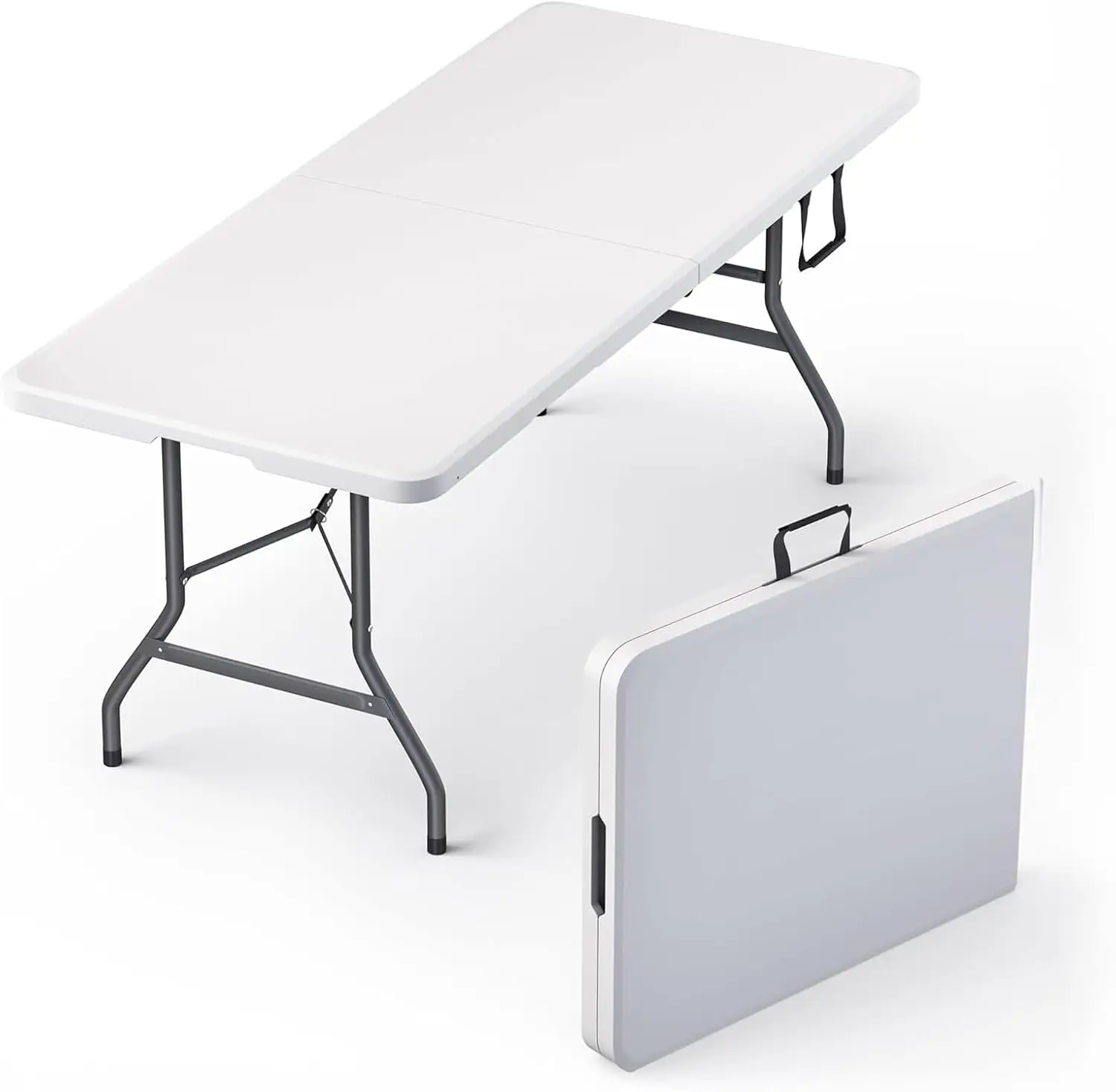 6 Feet Foldable Table with Built in Handle & Steel Legs | 6FT Heavy Duty Folding Portable | Perfect for Party, Dining, Wedding, Events, Picnic Indoor, Outdoor, Camping, Utility, Folding - 6 Foot