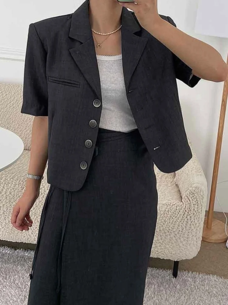 Women\'s Spring Summer Blazer Matching Sets Single Breasted Jacket Top with Lacing Up Long Pencil Skirts Suits