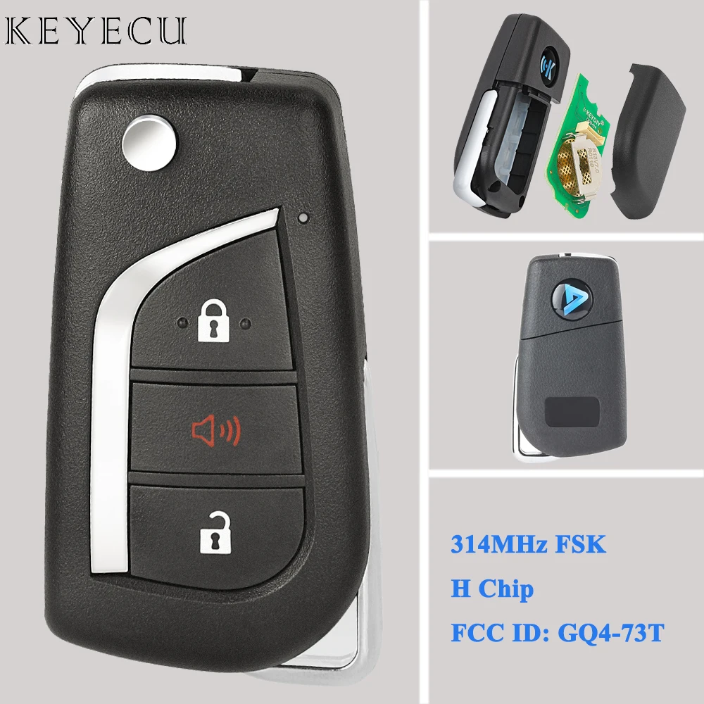 Keyecu For Toyota RAV4 2019 2020 2021 2022 2023 2024 Upgraded Flip Remote Car Key Fob 314MHz FSK With H Chip 89070-0R300 GQ4-73T