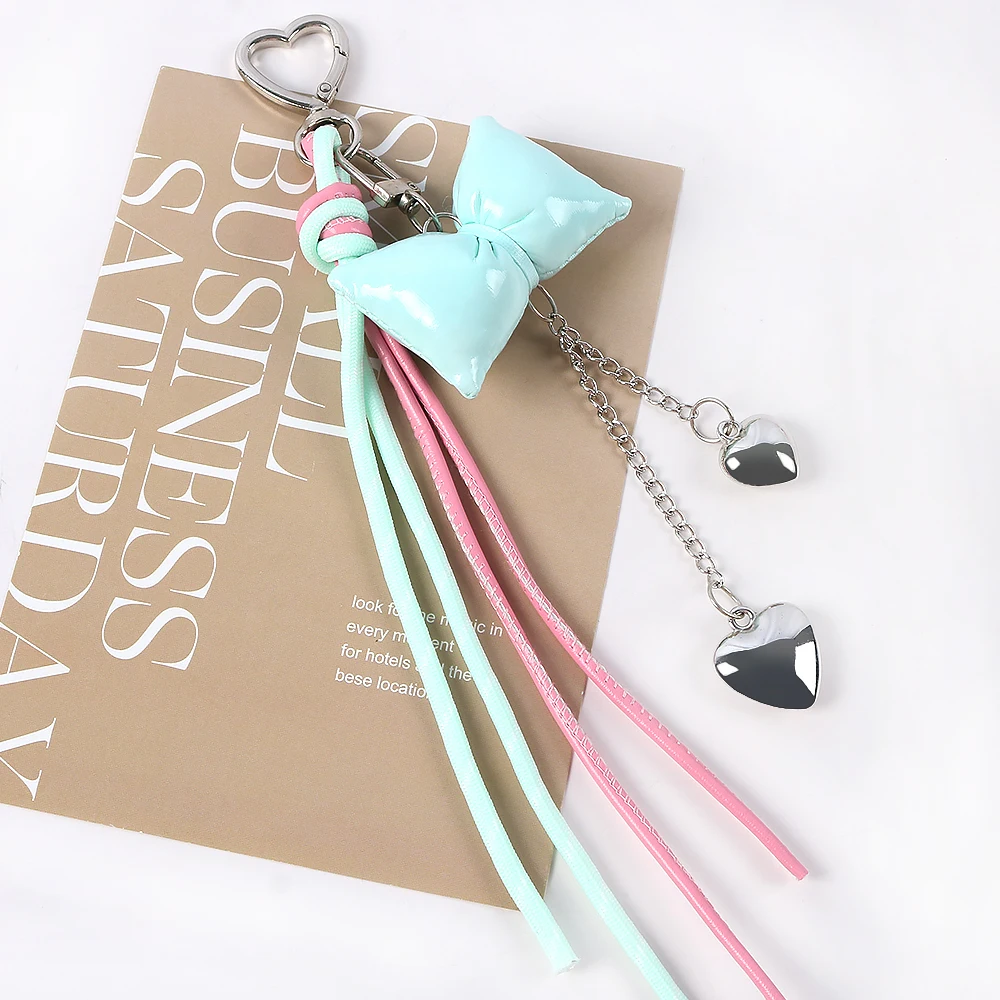 

1pc DIY Creative Bag Weaving Rope Keychain Colorful PU Lanyard Heart-Shaped Multi-Element Bag Pendant For Women Charm Gifts