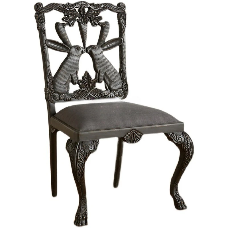 Solid wood art design dining chair American country antique carved study chair hand carved coffee house chair