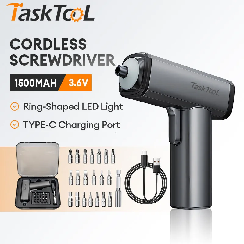 TASKTOOL Electric Screwdriver 3.6V USB 1500mAh 4N.M Torque Electric Screwdriver Household With 20Pcs Screw Bits Mi Home Tools