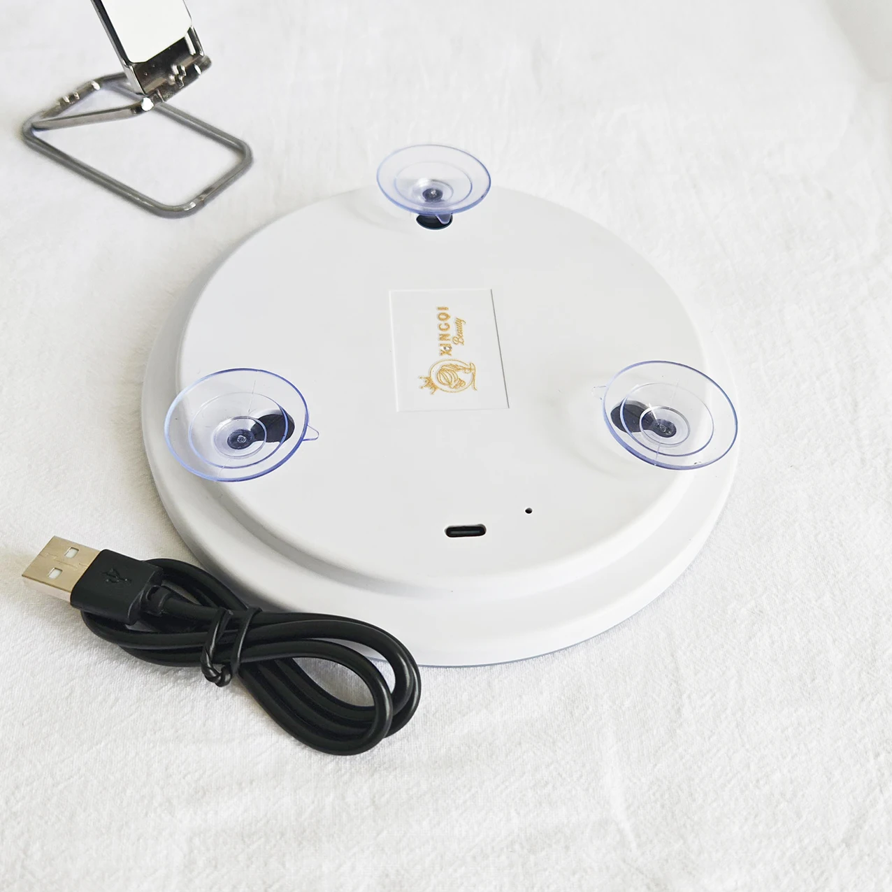 cute 6 inch travel size round white/black portable led face mirrors with magnification 5x 10x 20x 30x times 360 with stand