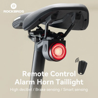 ROCKBROS Remote Control Bicycle Tail Light 2in 1 Horn Brake Sensing Alarm Taillight IPX5 Bicycle Rear Light Electronic Bike Bell