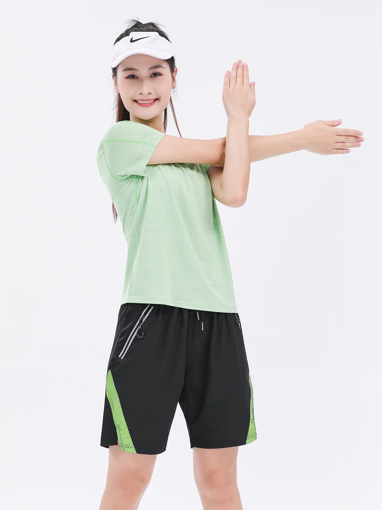 

Casual Sportswear Set Women Summer Thin Loose Five-ket Running Qui-Dry T-irt Breathable ort-Sve Fitn orts