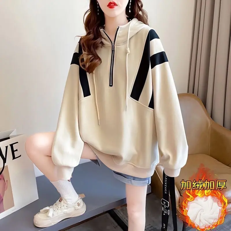 

Новинка 2026, женская толстовка с капюшоном, весенне-осенний тонкий пуловер на молнии, хлопковая блузка, весенне-осеннее пальто с заниженными плечами