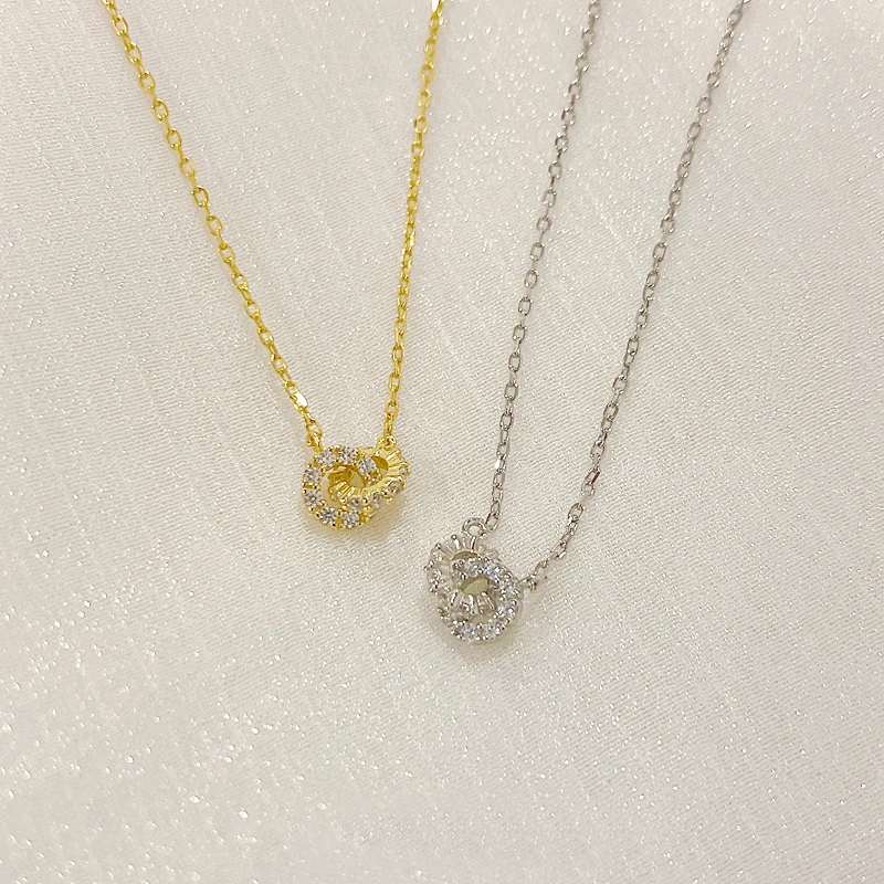 Neue S925 Silber Runde Halsband Zirkon Für Frauen Mode Kette Minimalistischen Dainty Doppel Kreis Anhänger Halskette Hals Edlen Schmuck – Detail 5