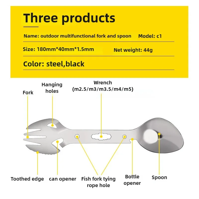 Aço inoxidável ao ar livre multifuncional garfo colher talheres colher acampamento panelas abridor de garrafa chave arpão