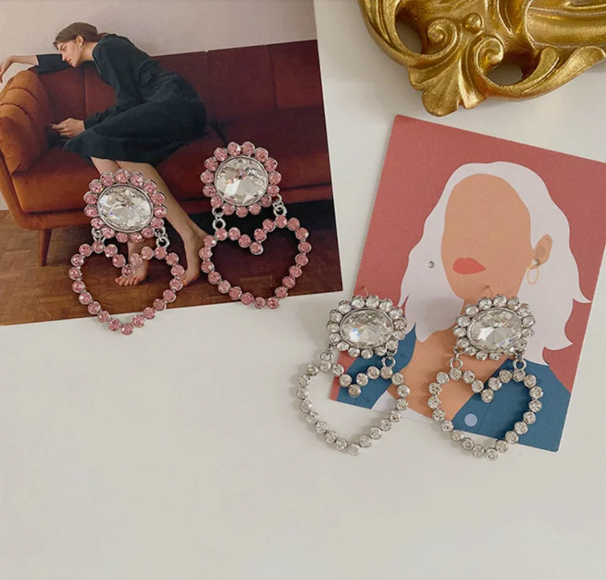 2022 new trend S925 silver needle hollow heart crystal zircon alloy Earrings for women Fashion Jewelry