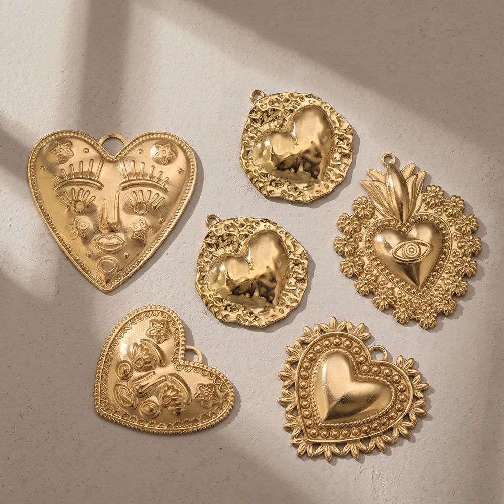 5pcs 304 Stainless Steel Sun Large Heart Charms Gold Plated 18k for DIY Women Earrings Necklace Jewelry Pendants Making Findings - view 4