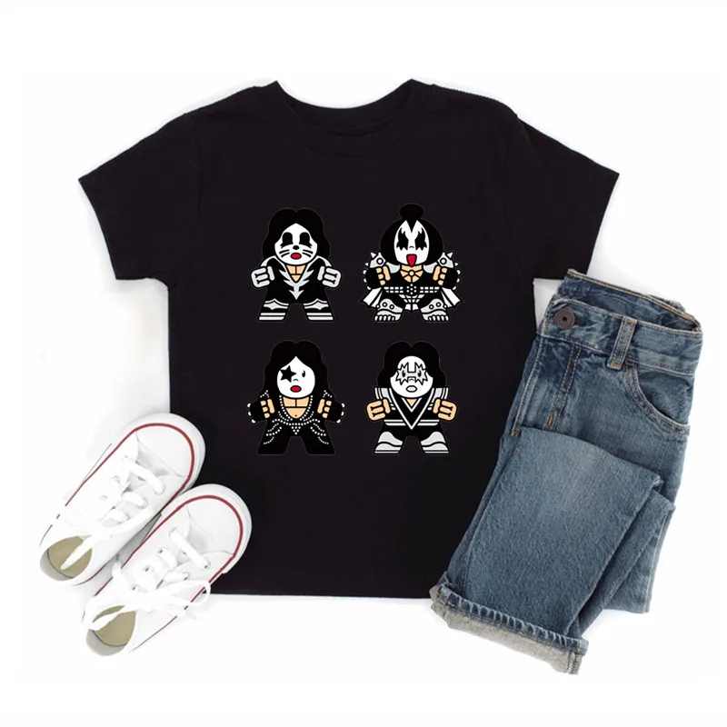 Stormtrooper Fans Kiss Rock Band Print Kids T shirt Fashion Baby Girls Clothes Summer Children Tops Cotton Black Boys T-shirts