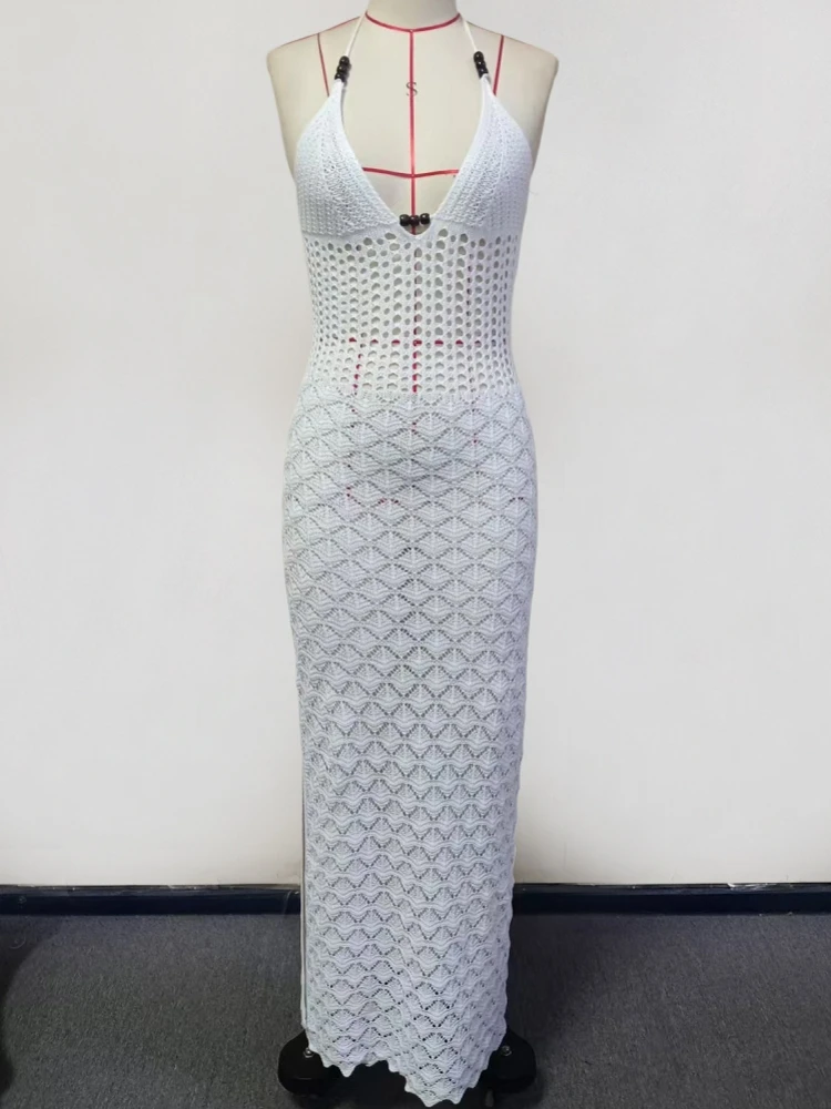 

Сексуальное вязаное облегающее пляжное платье макси с вырезами на бретельках, лето 2026, женский праздничный клубный наряд для вечеринки, купальник, накидка