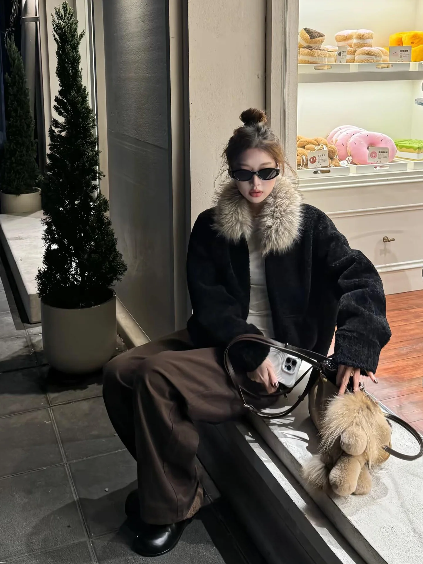 

Женское пальто с мехом ягненка, новинка зимы в Корейском стиле, длинная теплая верхняя одежда на молнии с воротником-стойкой, верхняя одежда для поездок на работу