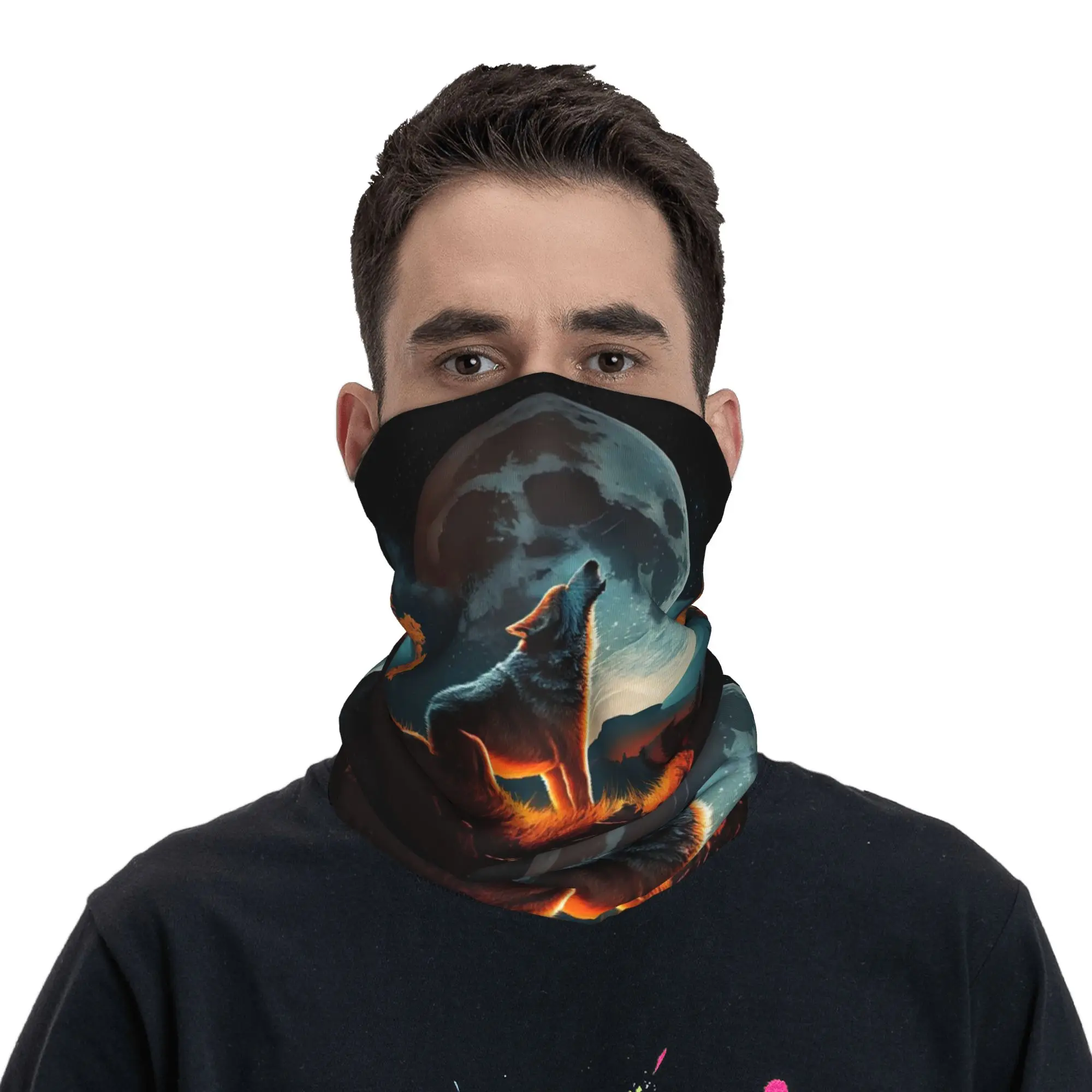 Howling Wolf Under The Moonlight Print  Bandana Neck Gaiter Printed Wrap Scarf Headwear Running Unisex Adult All Season