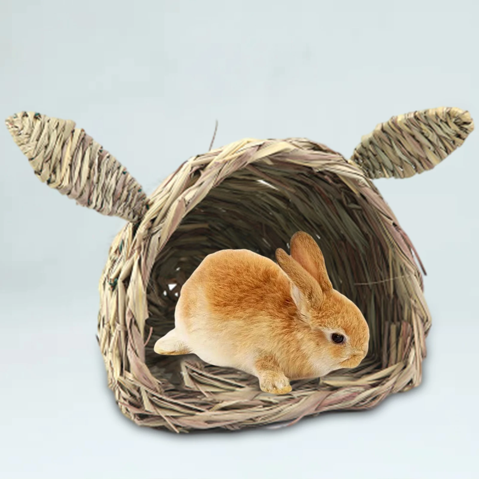 Rabbit Straw Nest Grass House Bunny Grass Tunnel Chew Toy Hay Bed for Small Animals Hamster Play and Sleep