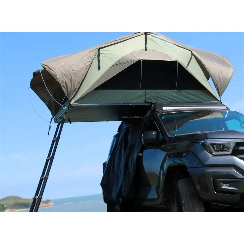 Soft Shell Roof Mounted Tent with Foldable Frame Waterproof Canvas for Multi Climate Camping