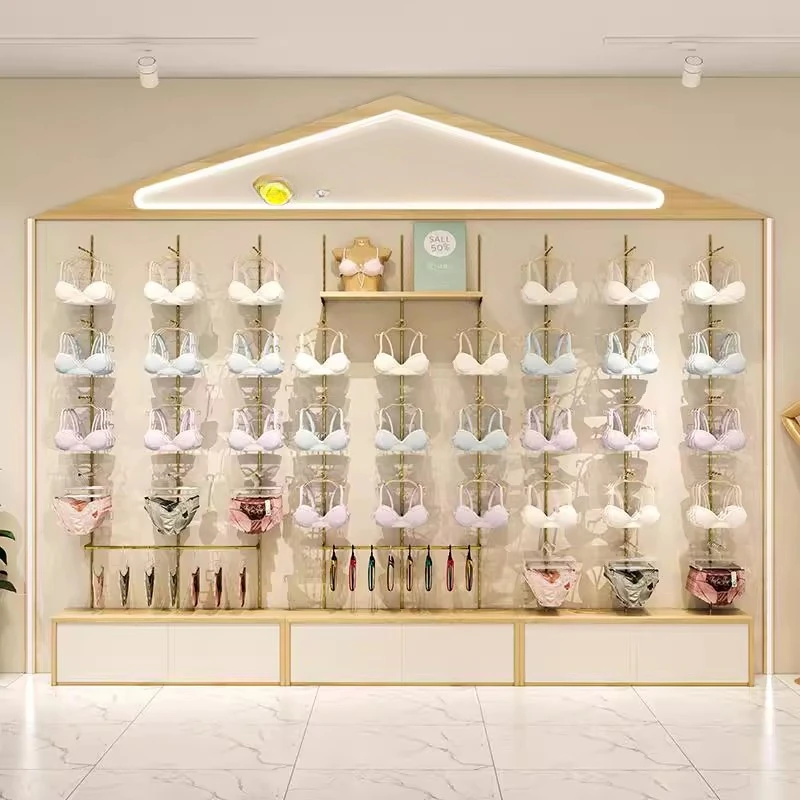 

Wall underwear display rack Underwear store bra pajamas underwear adjustable stainless steel shelf Premium display cabinet