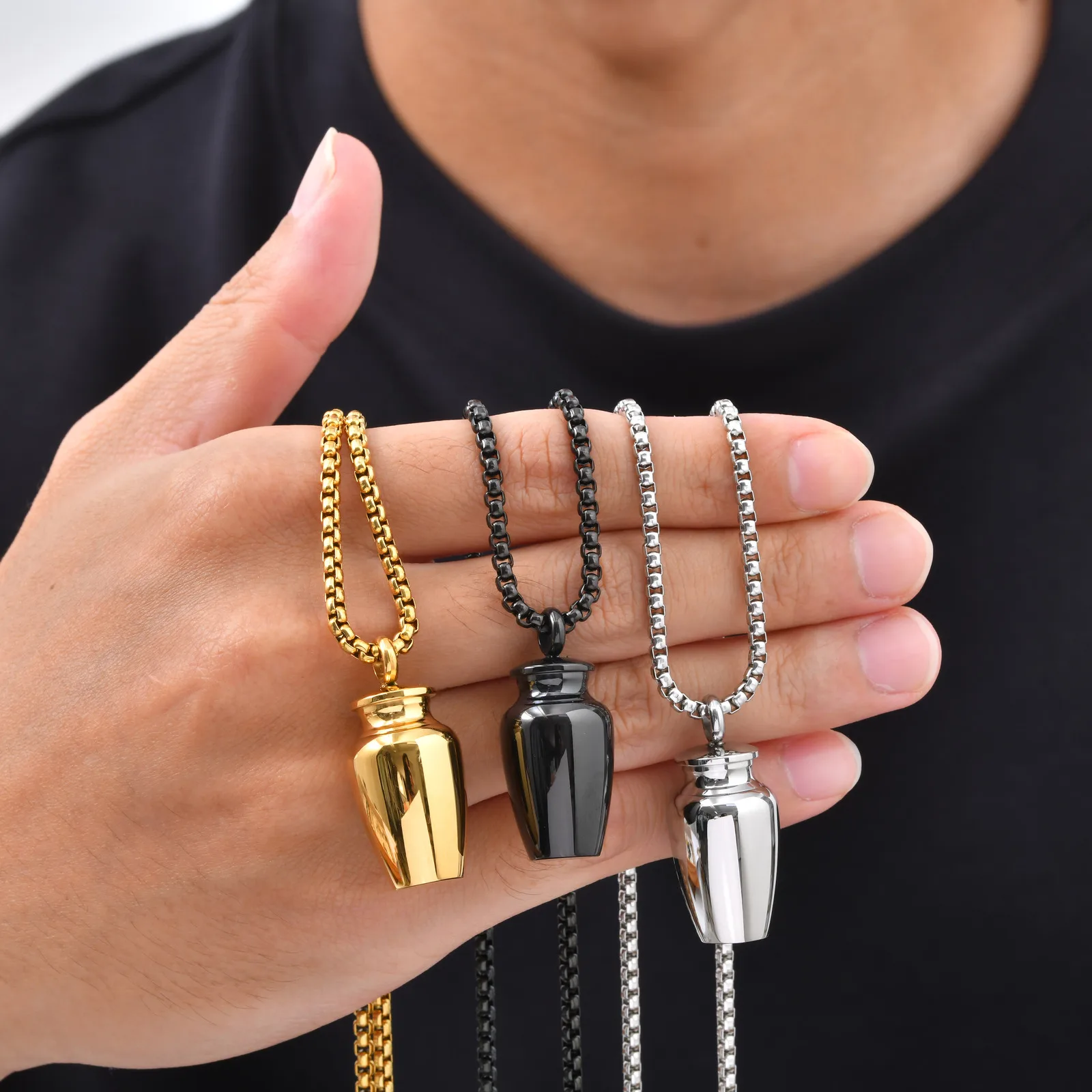 Vnox Herren Edelstahl Urnen-Halskette, Öffnbares Fläschchen für Asche, Gedenk-Anhänger, Erinnerungsschmuck, Geschenk für einen geliebten Menschen, Kastenkette – Detail 4
